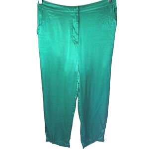 Farrow Womens Emerald Green Size Large Satin Tapered Pant High Rise Contemporary